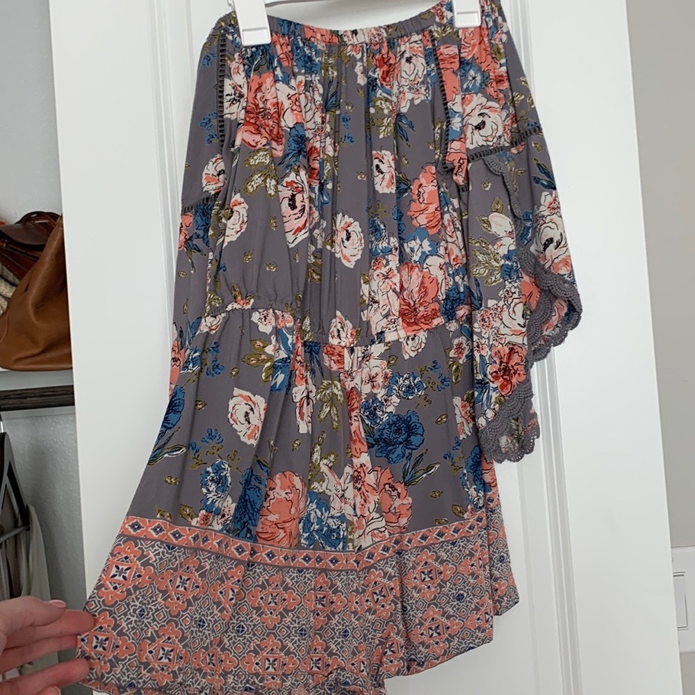 Off the shoulder, long sleeve romper
